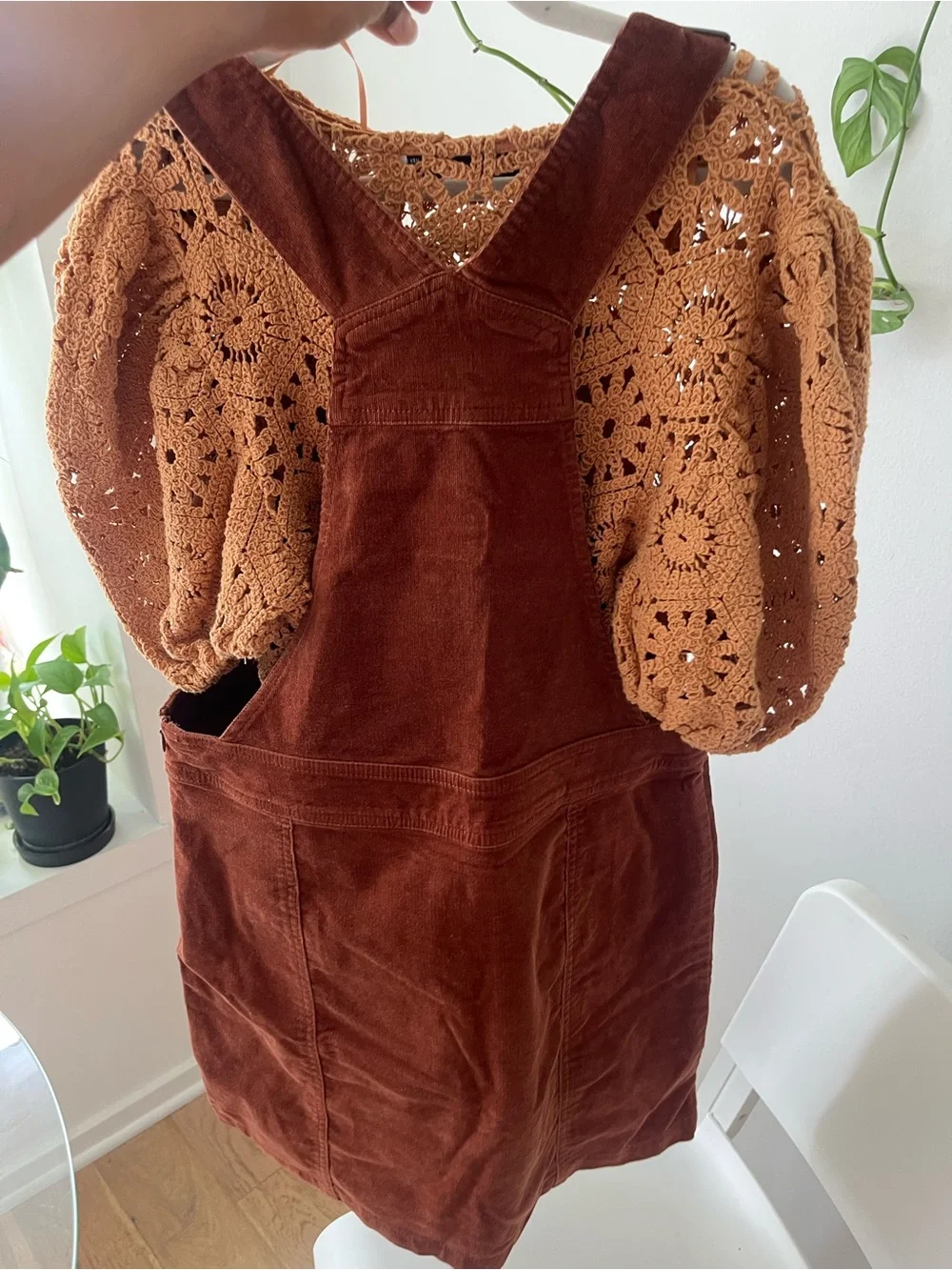 Zara Crochet Puff Sleeve Top - Rust